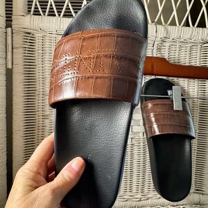 ALLSaints Karli slides. Crocodile embossed Leather. Size 38 / 8.